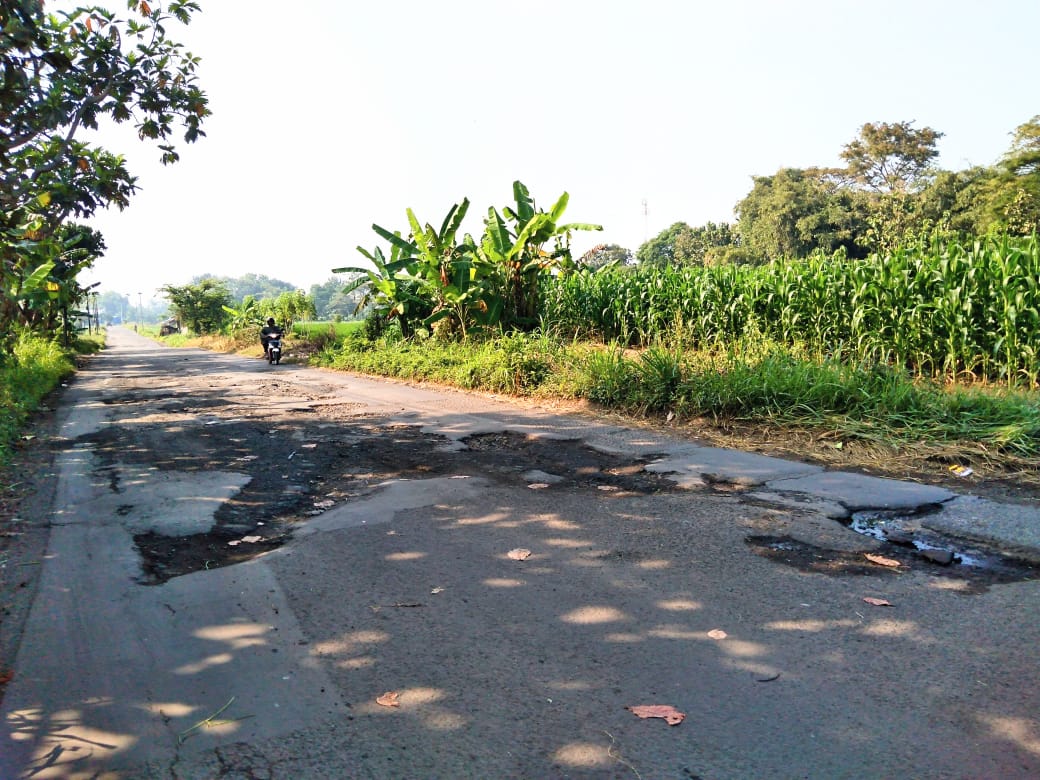 RUSAK PARAH, JALAN PEREMPATAN TULUNG SAMPAI PERTIGAAN COKRO KLATEN MEMBAHAYAKAN PENGGUNA JALAN